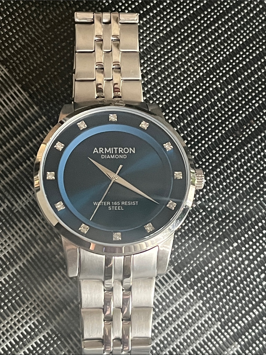 Armitron Silver Mens Stainless Steel Watch With Blue Dial